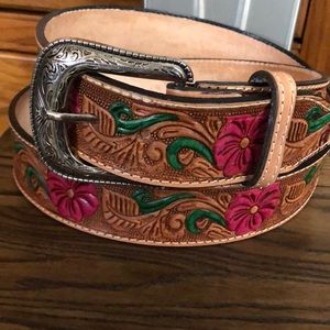 High quality leather belt unisex with floral design